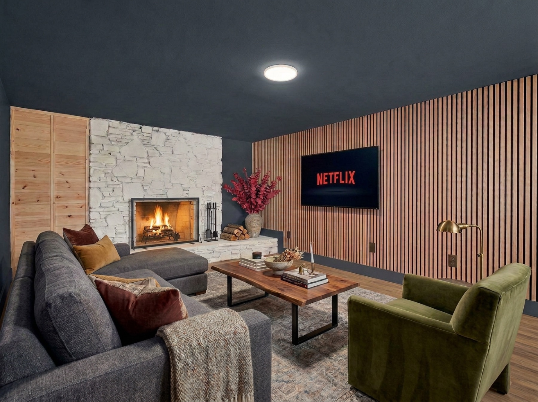 Living room designed through full-service Airbnb design package