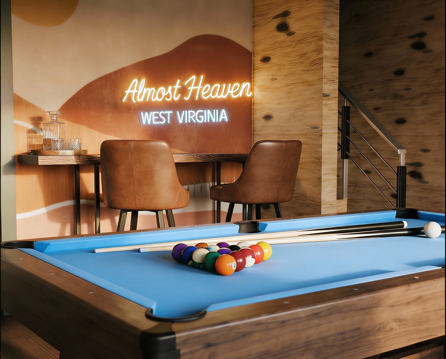 Boutique hospitality lounge with custom neon signage